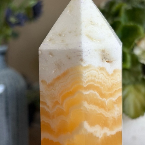 Imperfect - Large Yellow Banded Calcite Tower - 1.77 Pounds and 9.25 Inches Tall - Picture 9 of 13